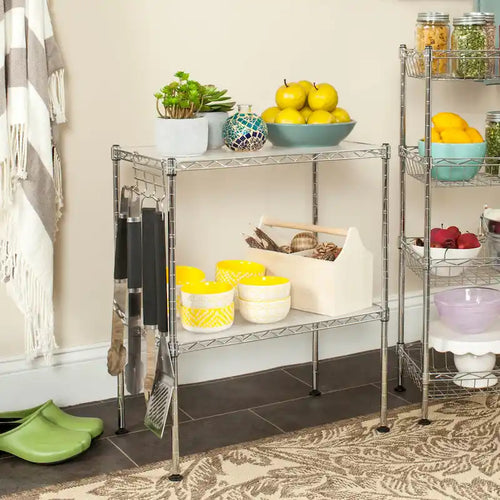 SAFAVIEH Storage Jeryl 2-Tier Chrome Wire Microwave Rack - 19.7 x 11.8 x 23.6 - 20Wx12Dx24H