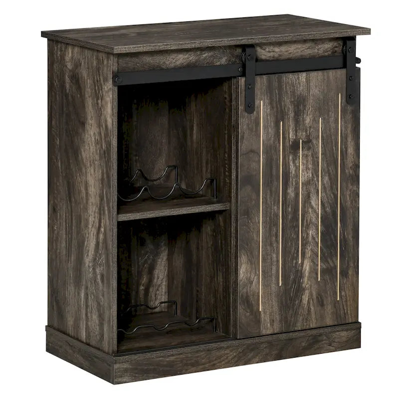 Buffet de rangement industriel, Meuble de bar de service avec porte coulissante et casier à vin 6 bouteilles