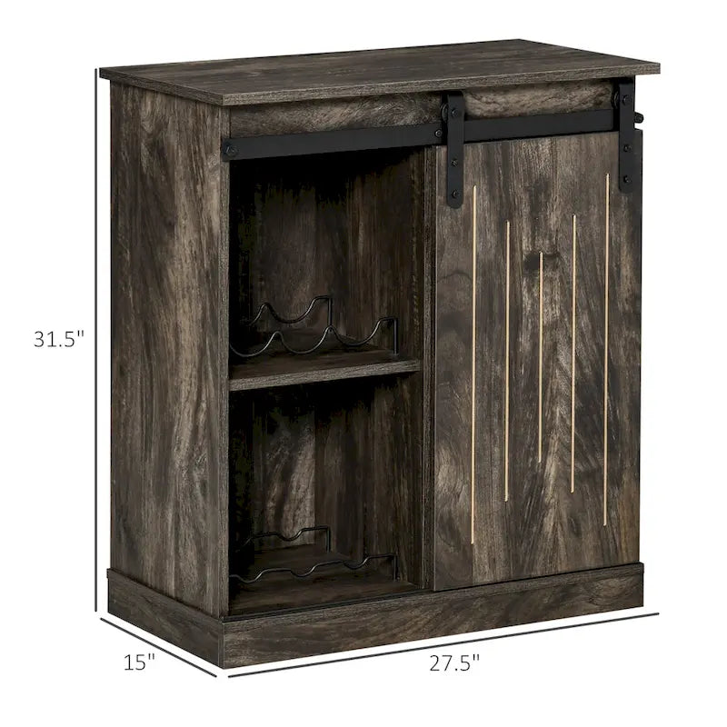 Buffet de rangement industriel, Meuble de bar de service avec porte coulissante et casier à vin 6 bouteilles