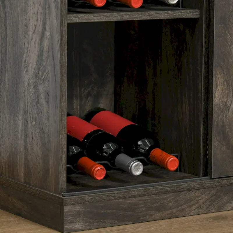Buffet de rangement industriel, Meuble de bar de service avec porte coulissante et casier à vin 6 bouteilles