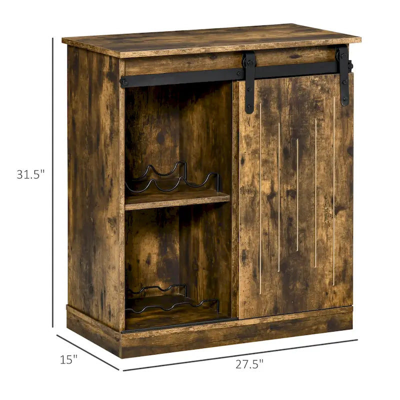 Buffet de rangement industriel, Meuble de bar de service avec porte coulissante et casier à vin 6 bouteilles