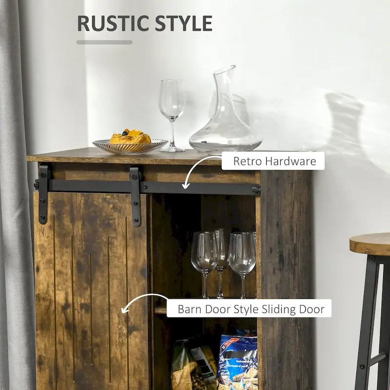 Buffet de rangement industriel, Meuble de bar de service avec porte coulissante et casier à vin 6 bouteilles