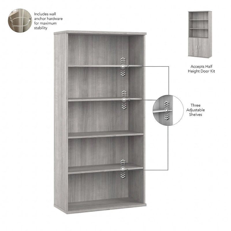 Bibliothèque haute à 5 étagères avec portes