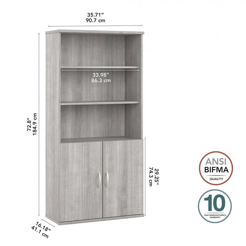 Bibliothèque haute à 5 étagères avec portes