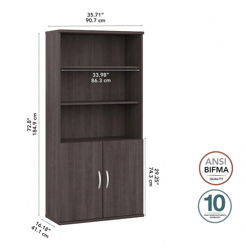 Bibliothèque haute à 5 étagères avec portes