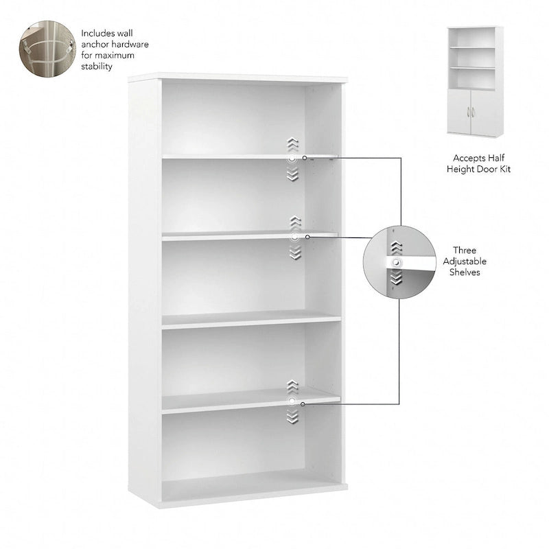 Bibliothèque haute à 5 étagères avec portes