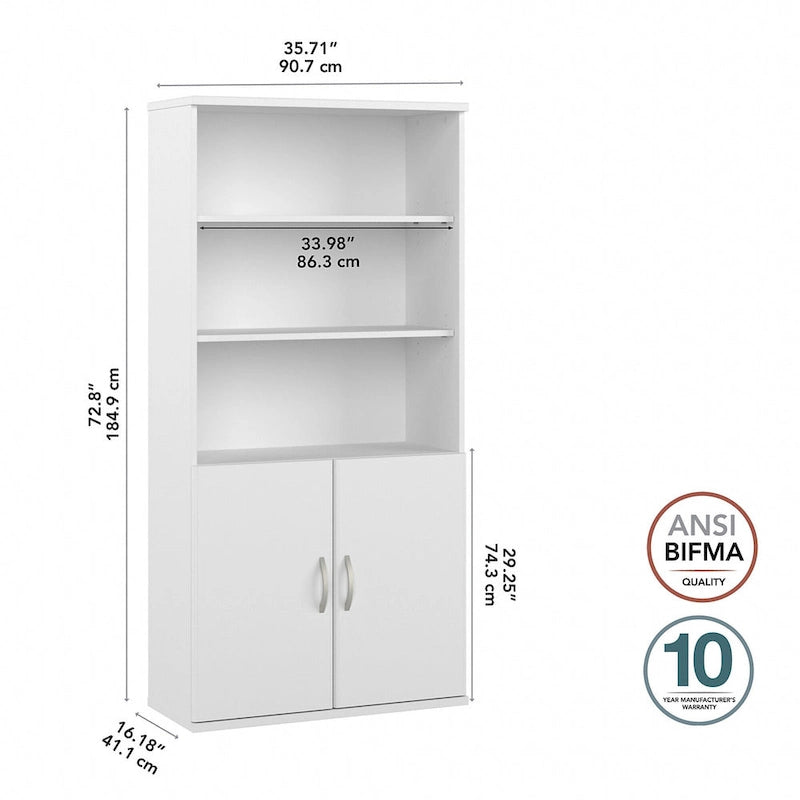 Bibliothèque haute à 5 étagères avec portes