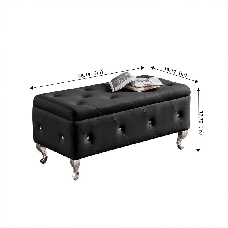 Banc de rangement, banc d'entrée à couvercle relevable avec charnière de sécurité, coffre de rangement avec siège rembourré
