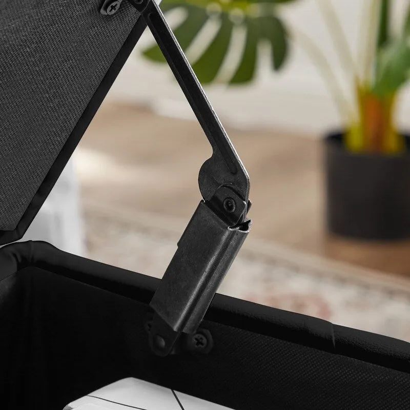Banc de rangement, banc d'entrée à couvercle relevable avec charnière de sécurité, coffre de rangement avec siège rembourré
