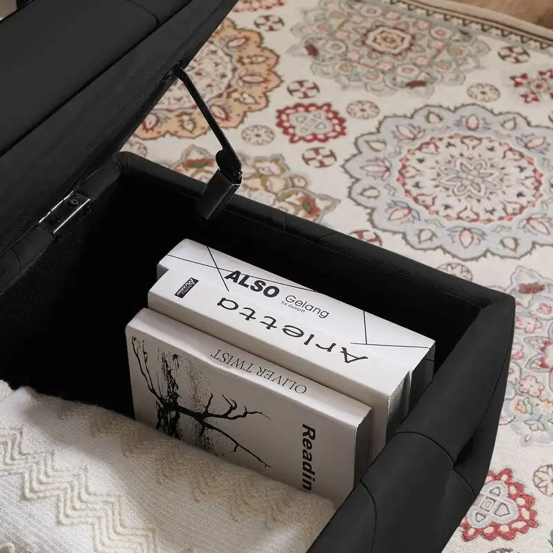 Banc de rangement, banc d'entrée à couvercle relevable avec charnière de sécurité, coffre de rangement avec siège rembourré