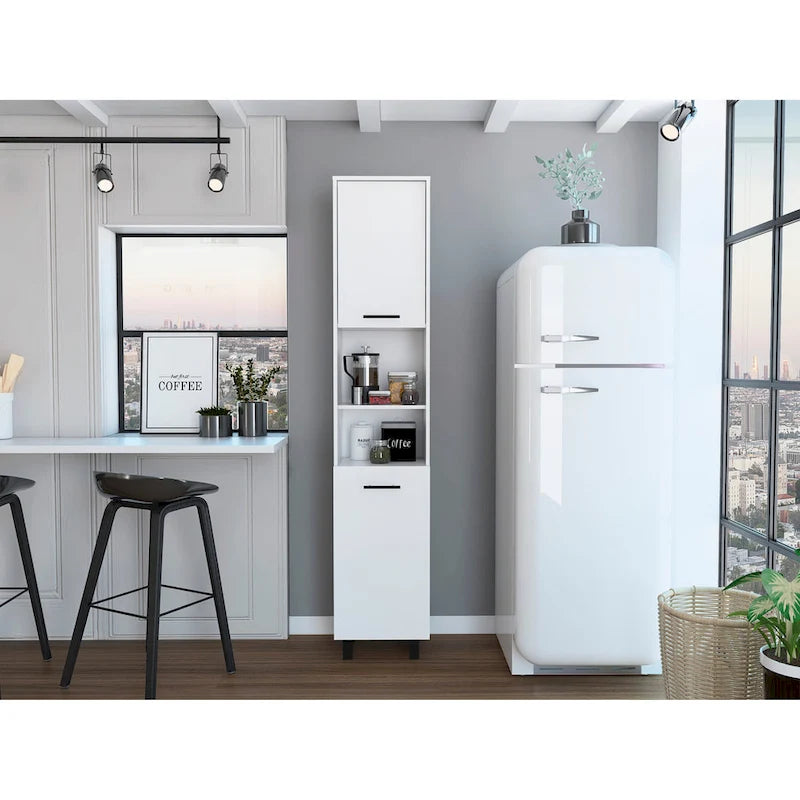 Garde-manger de cuisine avec 2 placards et 2 étagères ouvertes, poignées et charnières en aluminium