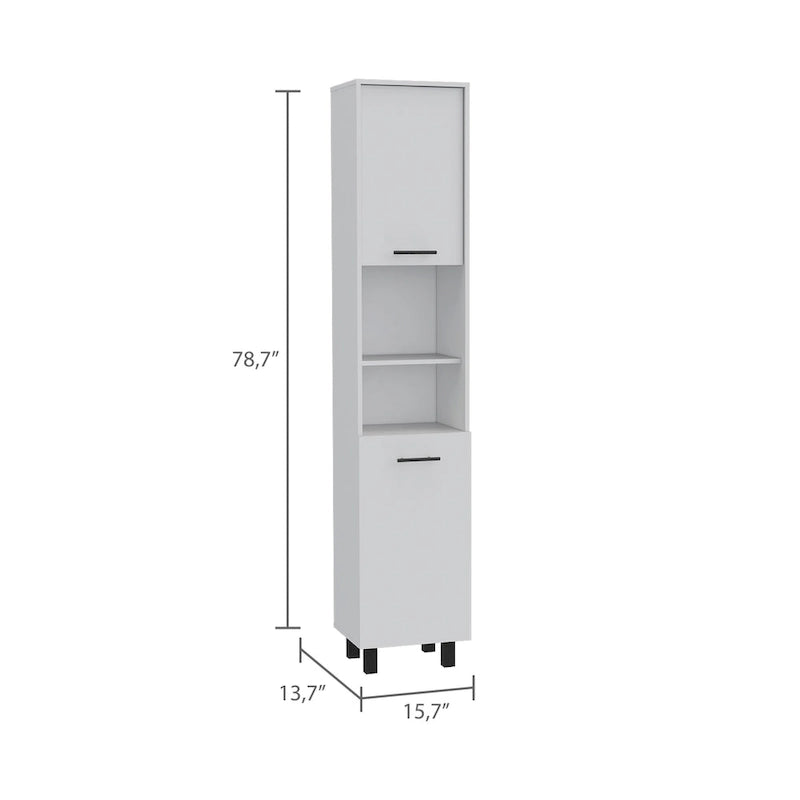 Garde-manger de cuisine avec 2 placards et 2 étagères ouvertes, poignées et charnières en aluminium