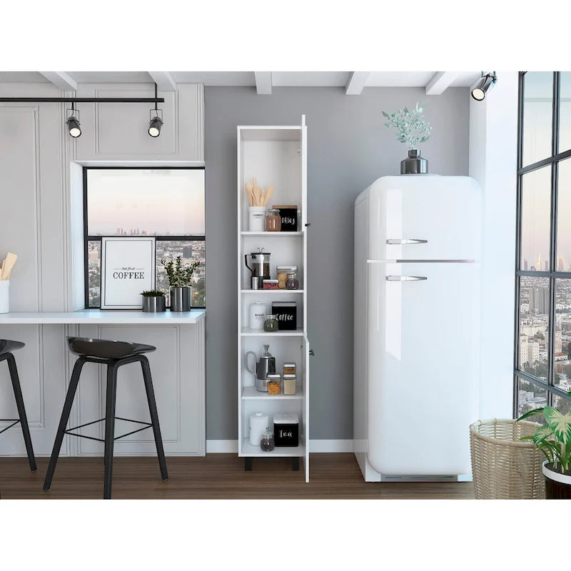 Garde-manger de cuisine avec 2 placards et 2 étagères ouvertes, poignées et charnières en aluminium