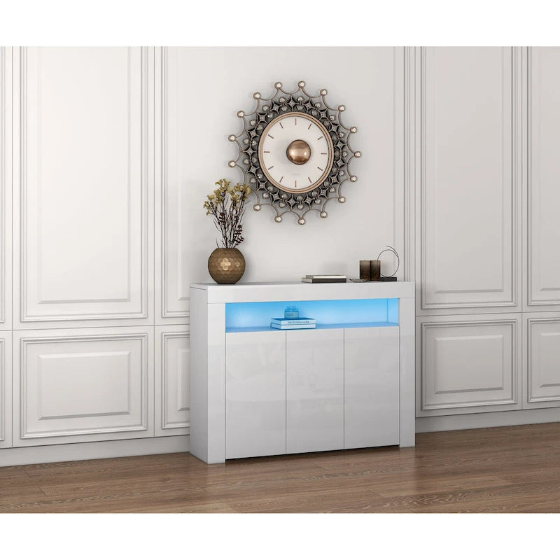 Bahut de salon avec rangement et éclairage LED, 3 portes
