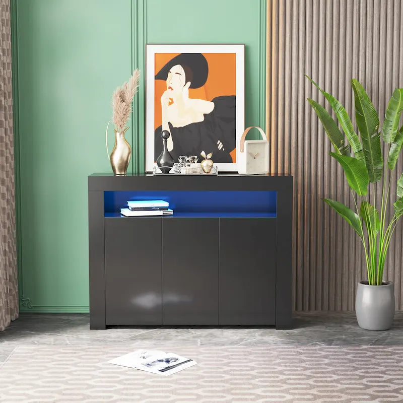 Bahut de salon avec rangement et éclairage LED, 3 portes