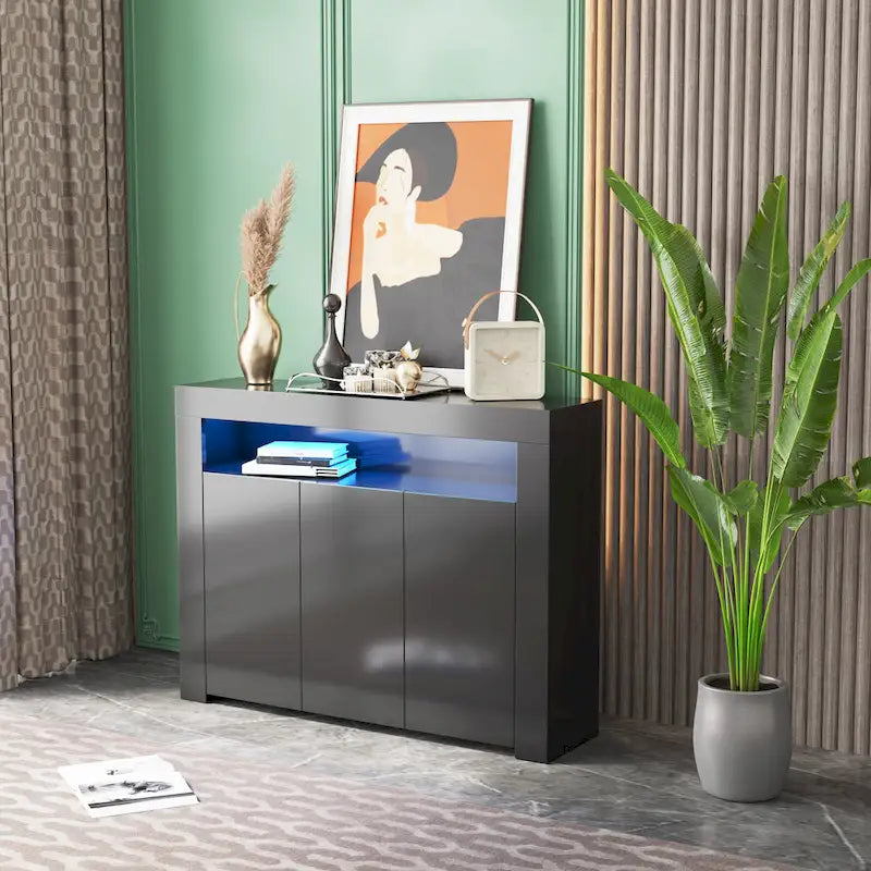 Bahut de salon avec rangement et éclairage LED, 3 portes