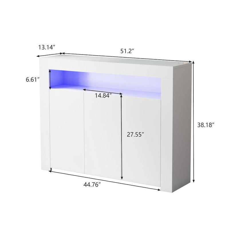 Bahut de salon avec rangement et éclairage LED, 3 portes