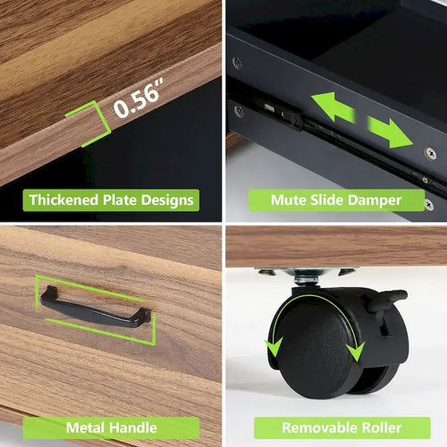 2 Classeurs latéraux à tiroirs de 43 pouces Meuble de classement mobile Support d'imprimante Armoire de bureau