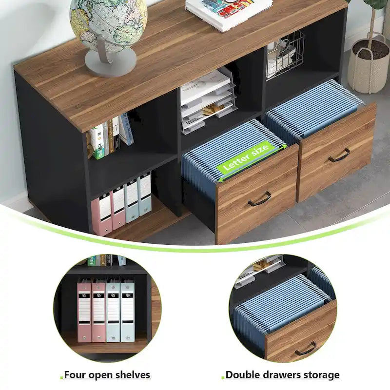 2 Classeurs latéraux à tiroirs de 43 pouces Meuble de classement mobile Support d'imprimante Armoire de bureau