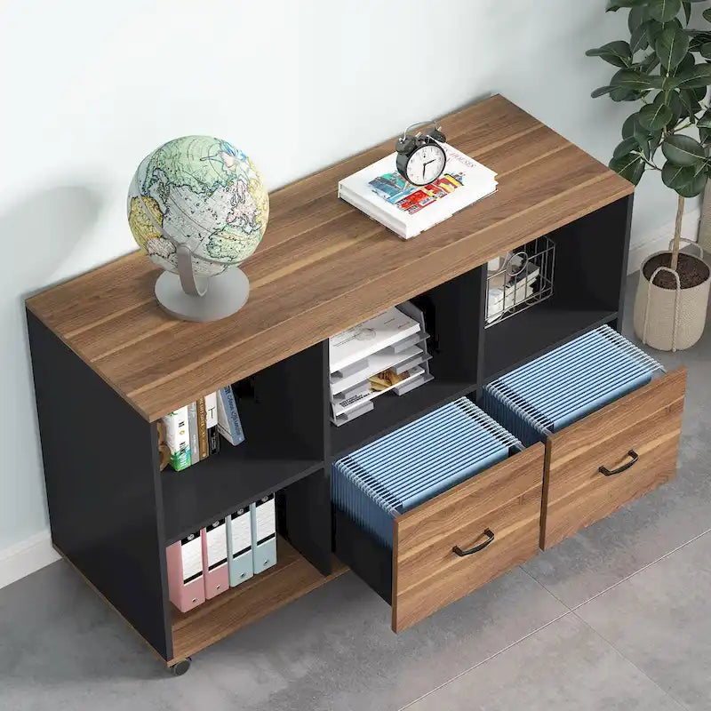 2 Classeurs latéraux à tiroirs de 43 pouces Meuble de classement mobile Support d'imprimante Armoire de bureau
