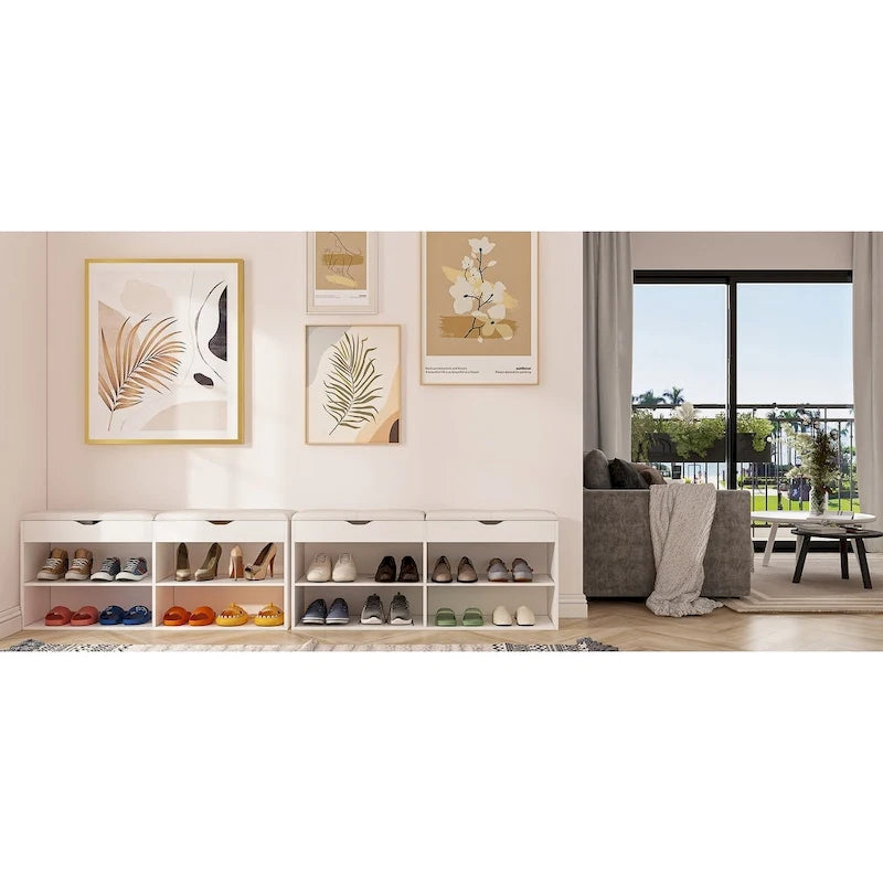 Banc de rangement à chaussures en bois avec coussin, meuble d'entrée pour chaussures
