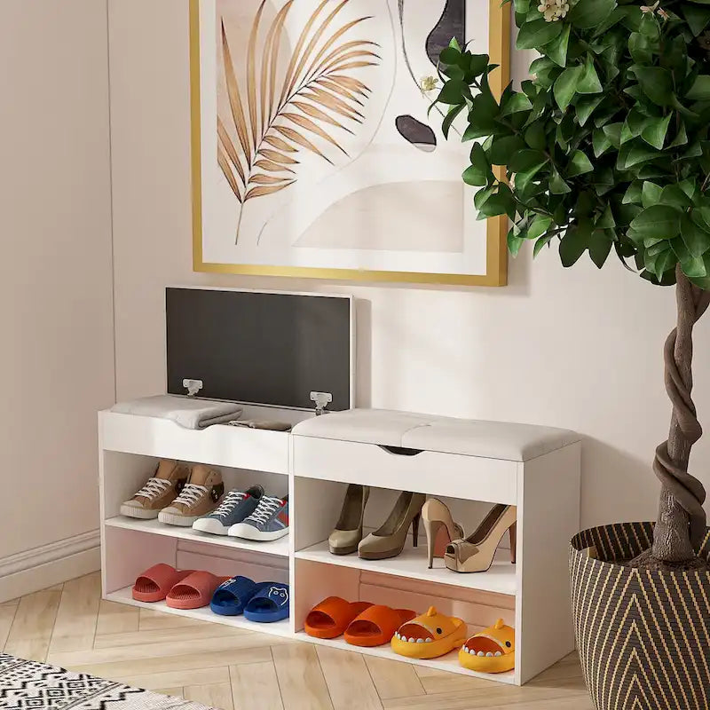 Banc de rangement à chaussures en bois avec coussin, meuble d'entrée pour chaussures