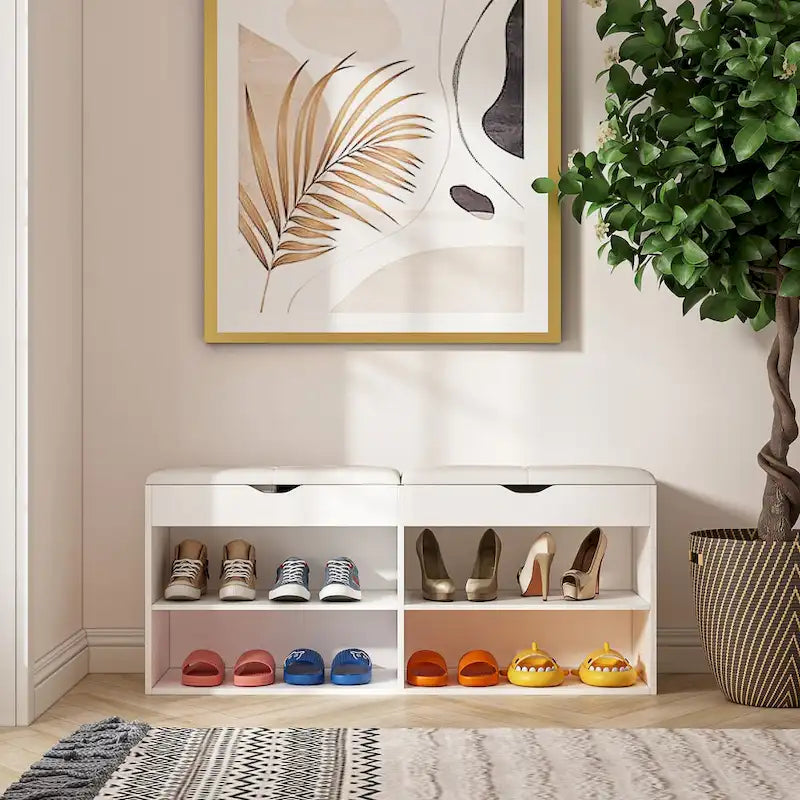 Banc de rangement à chaussures en bois avec coussin, meuble d'entrée pour chaussures