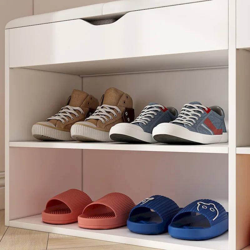 Banc de rangement à chaussures en bois avec coussin, meuble d'entrée pour chaussures