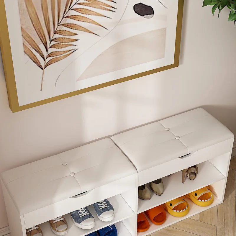 Banc de rangement à chaussures en bois avec coussin, meuble d'entrée pour chaussures