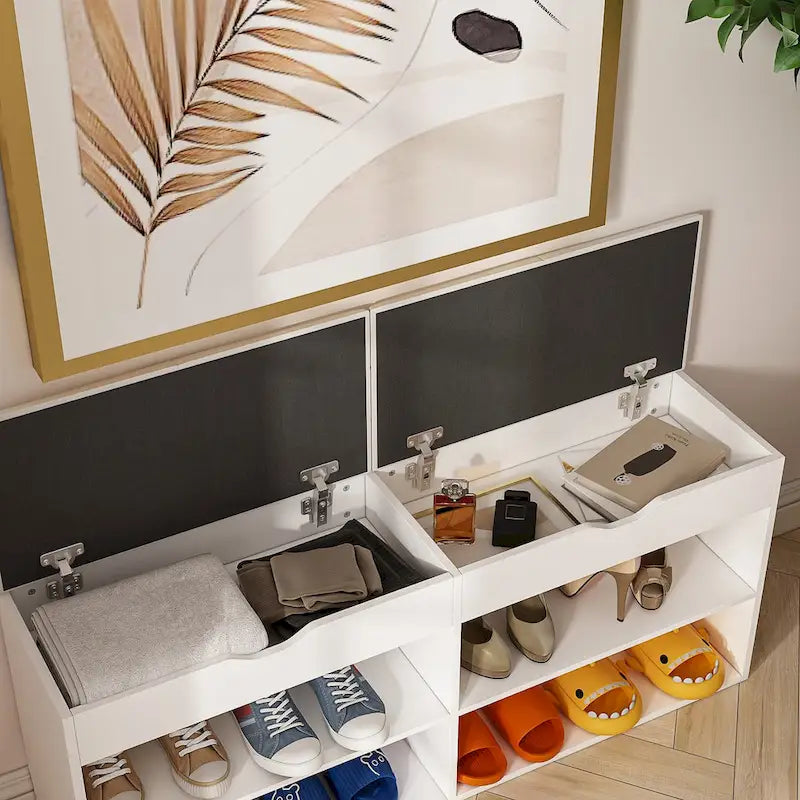 Banc de rangement à chaussures en bois avec coussin, meuble d'entrée pour chaussures