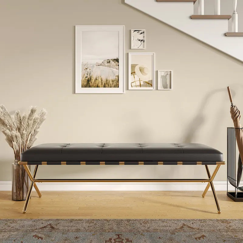 Banc contemporain en similicuir noir
