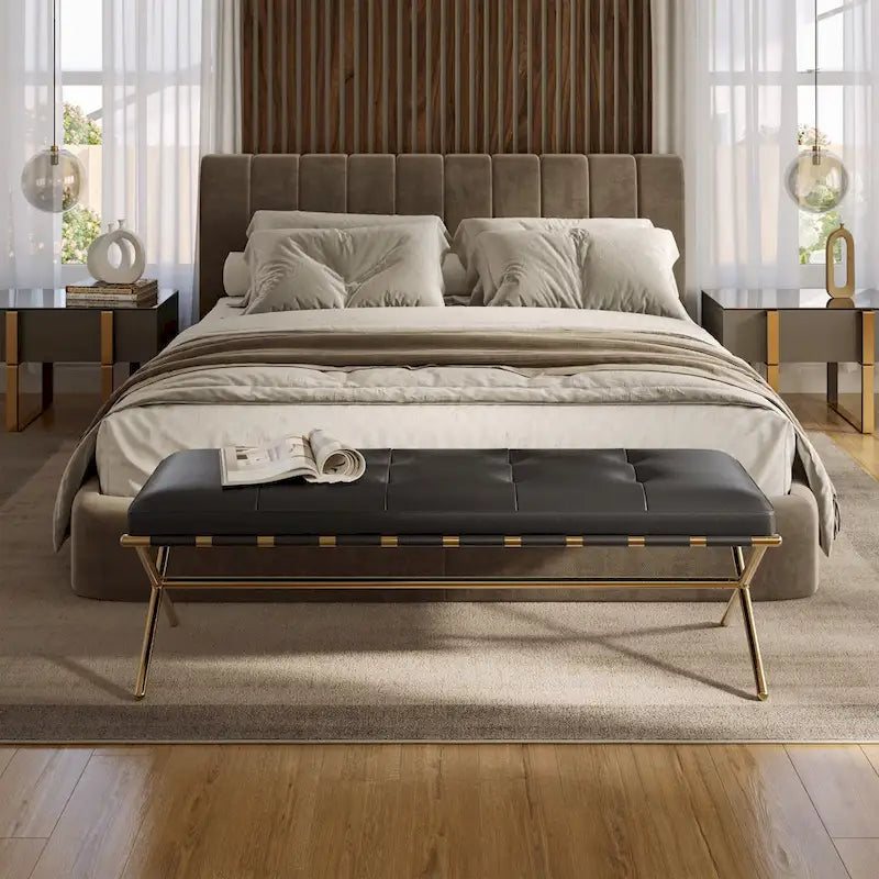 Banc contemporain en similicuir noir