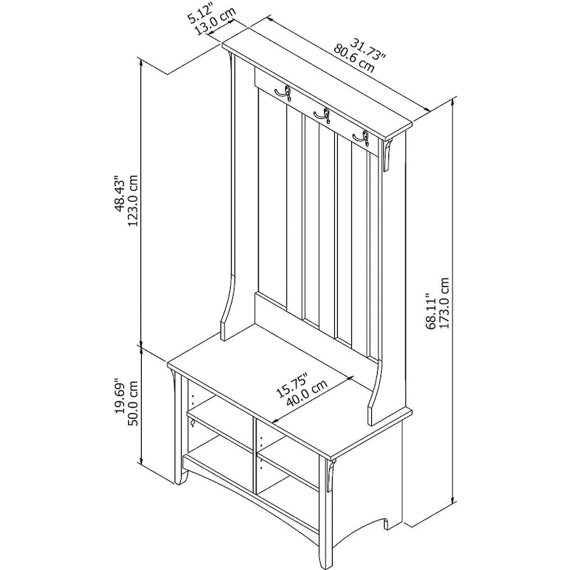 Porte-manteau avec banc de rangement - 31,73"L x 15,75"l x 68,12"H