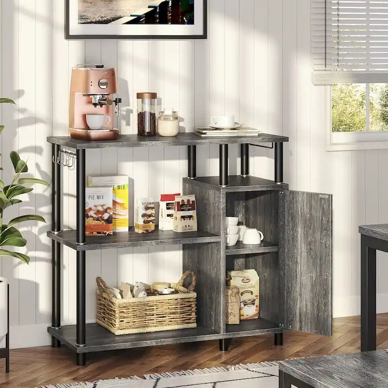 Dessertes de cuisine à 4 niveaux support pour micro-ondes - Meubles de cuisine avec crochets - 90 cm de largeur