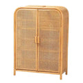 Meuble de rangement 2 portes en rotin miel clair bohème moderne