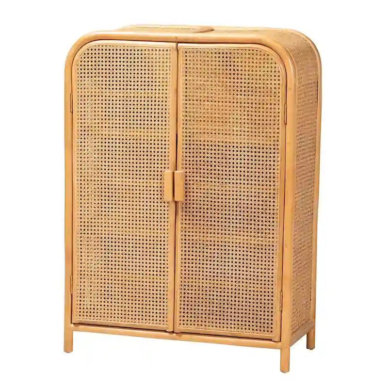Meuble de rangement 2 portes en rotin miel clair bohème moderne