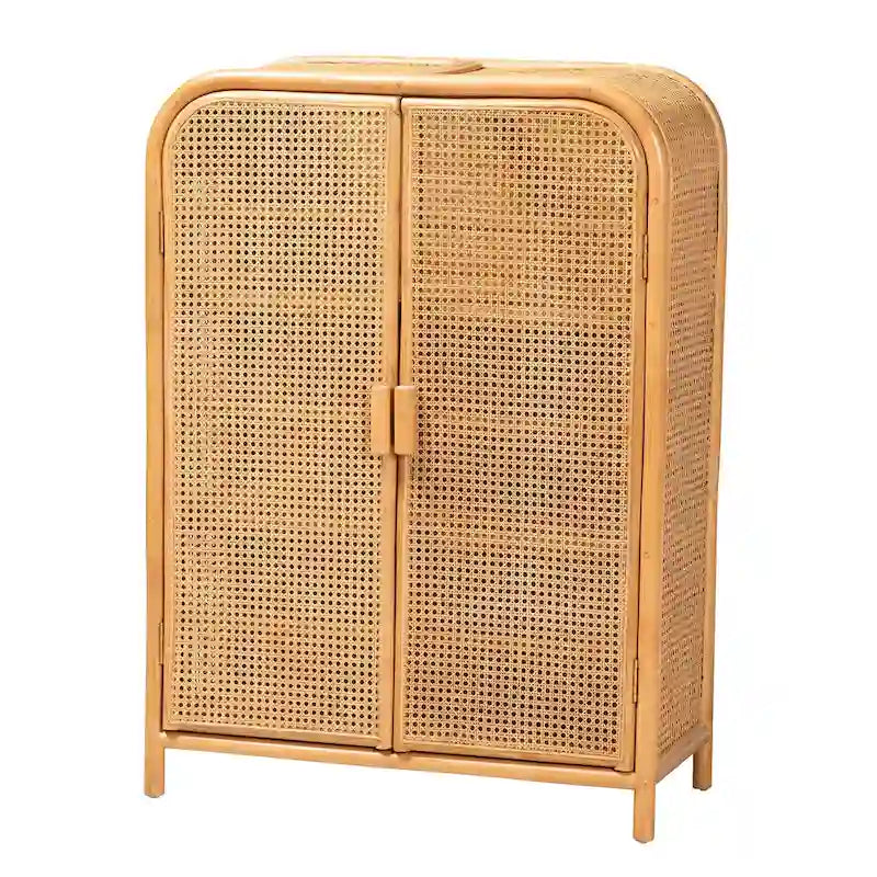 Meuble de rangement 2 portes en rotin miel clair bohème moderne