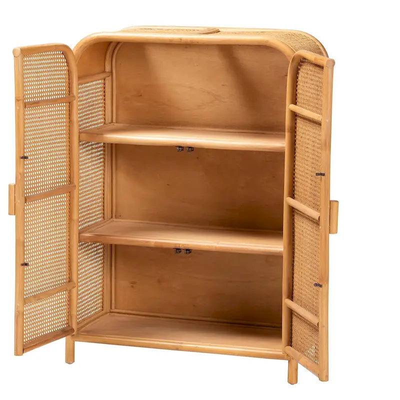 Meuble de rangement 2 portes en rotin miel clair bohème moderne