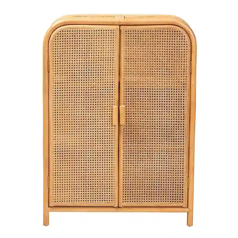 Meuble de rangement 2 portes en rotin miel clair bohème moderne