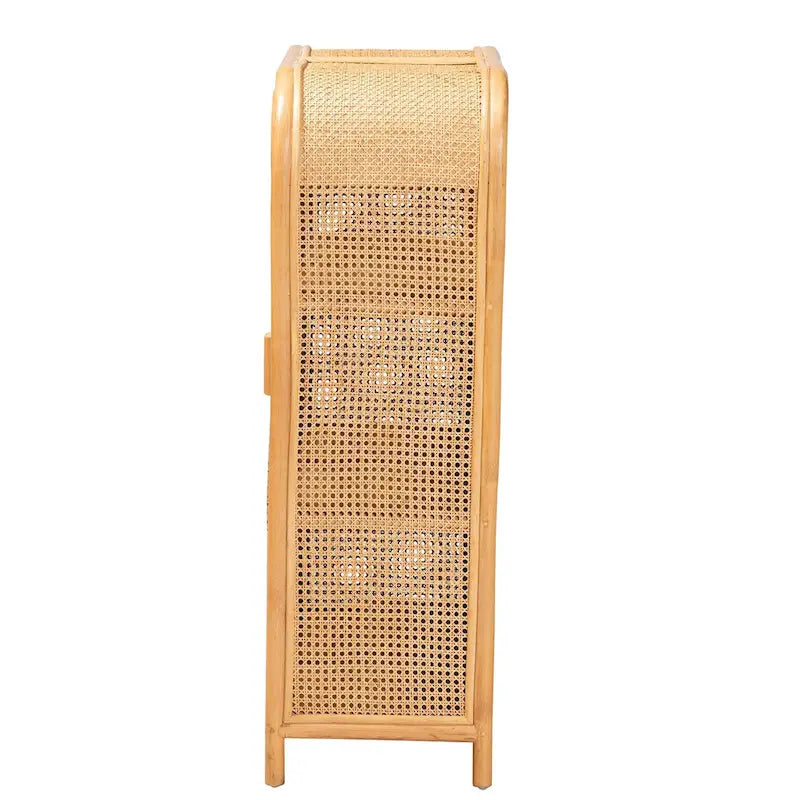 Meuble de rangement 2 portes en rotin miel clair bohème moderne