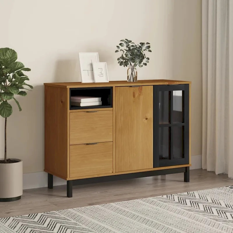 Buffet avec porte vitrée 110x40x80 cm en pin massif