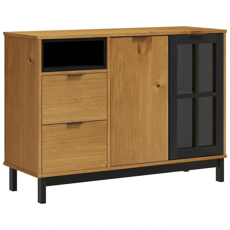Buffet avec porte vitrée 110x40x80 cm en pin massif