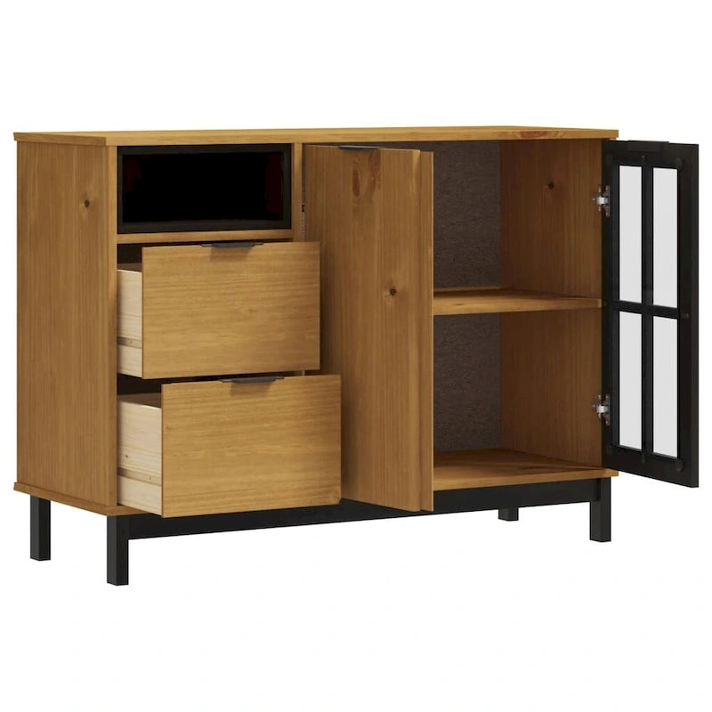 Buffet avec porte vitrée 110x40x80 cm en pin massif