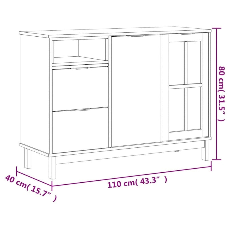 Buffet avec porte vitrée 110x40x80 cm en pin massif