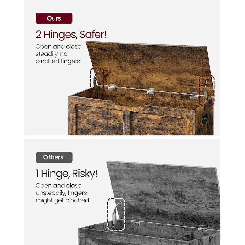Coffre de rangement en bois avec 2 charnières de sécurité pour jouets, couvertures et vêtements