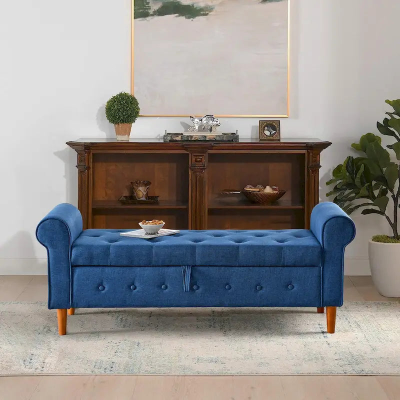 Banc de rangement capitonné à 62 boutons, en lin, pour chambre à coucher