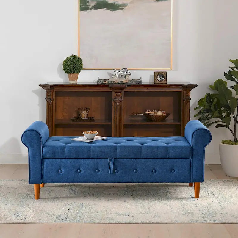 Banc de rangement capitonné à 62 boutons, en lin, pour chambre à coucher
