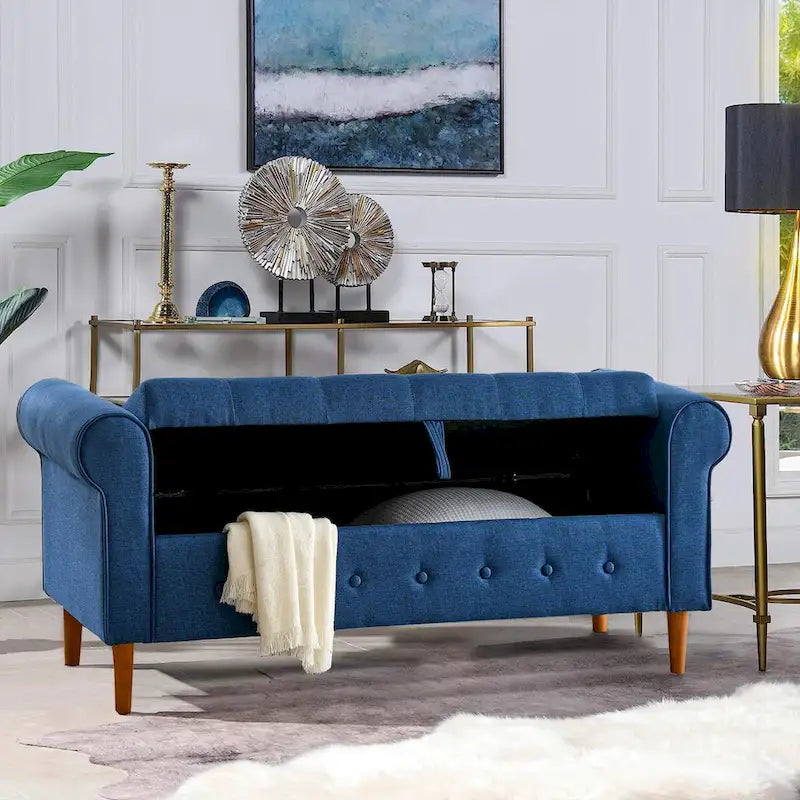 Banc de rangement capitonné à 62 boutons, en lin, pour chambre à coucher