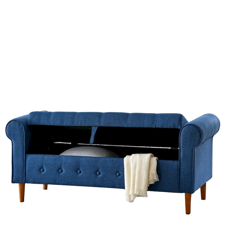 Banc de rangement capitonné à 62 boutons, en lin, pour chambre à coucher