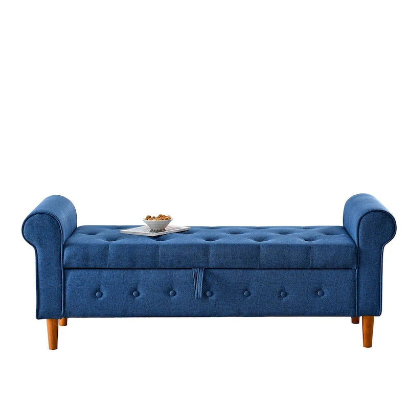 Banc de rangement capitonné à 62 boutons, en lin, pour chambre à coucher